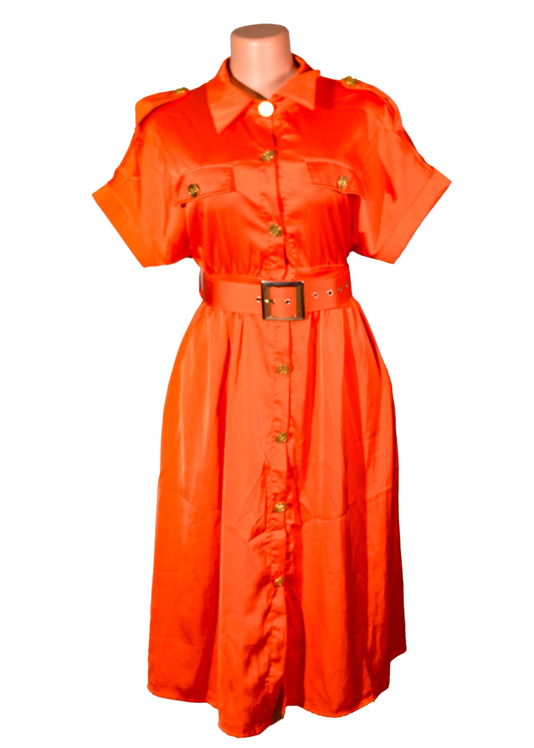 Orange Belted Shift Shirtdress Made of Cotton Poplin Gold plated buttons, beautifully shaped buttons. It has elastic behind for extra comfort