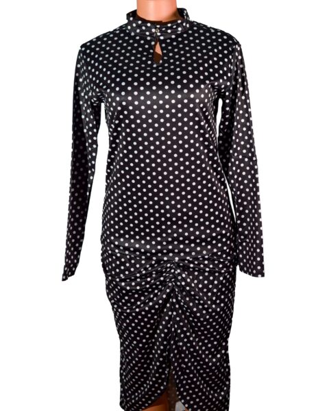 Autumn Doll Collar Shirt Women's Spring/Summer New Silk Polka Dot Long Sleeve Printed Dress Polka dots, expandable material