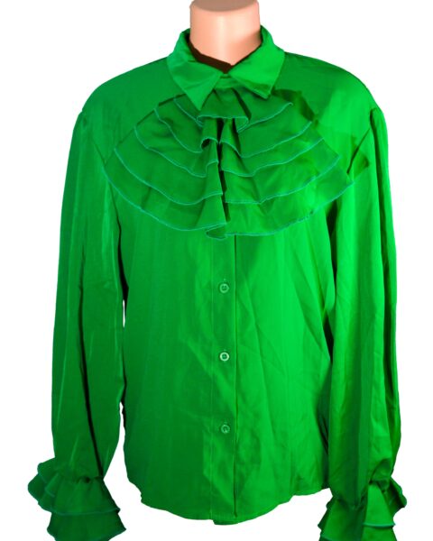 Simple Green Oversized Shirt for Women With Detachable Collar Layered Ruffle Beautiful Blouses Women's Spring New Long Sleeve Tops