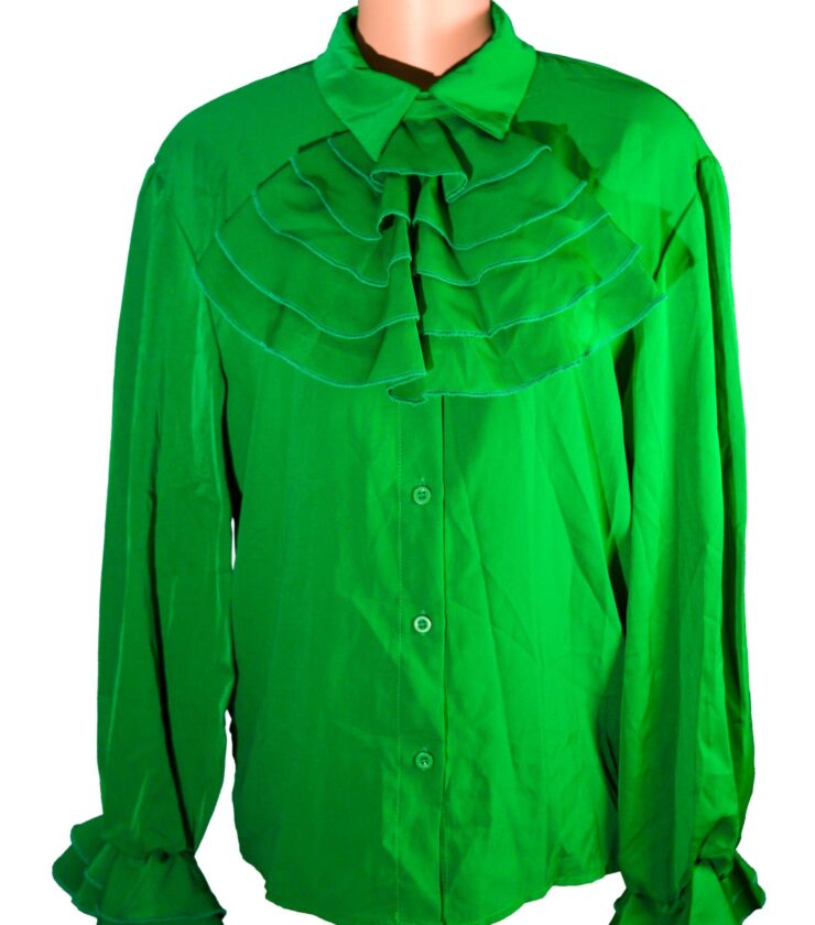 Simple Green Oversized Shirt for Women With Detachable Collar Layered Ruffle Beautiful Blouses Women’s Spring New Long Sleeve Tops