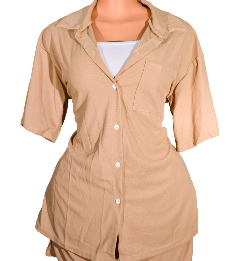 Women’s 3-Piece Set Casual Blouse with Short Sleeves and Shorts