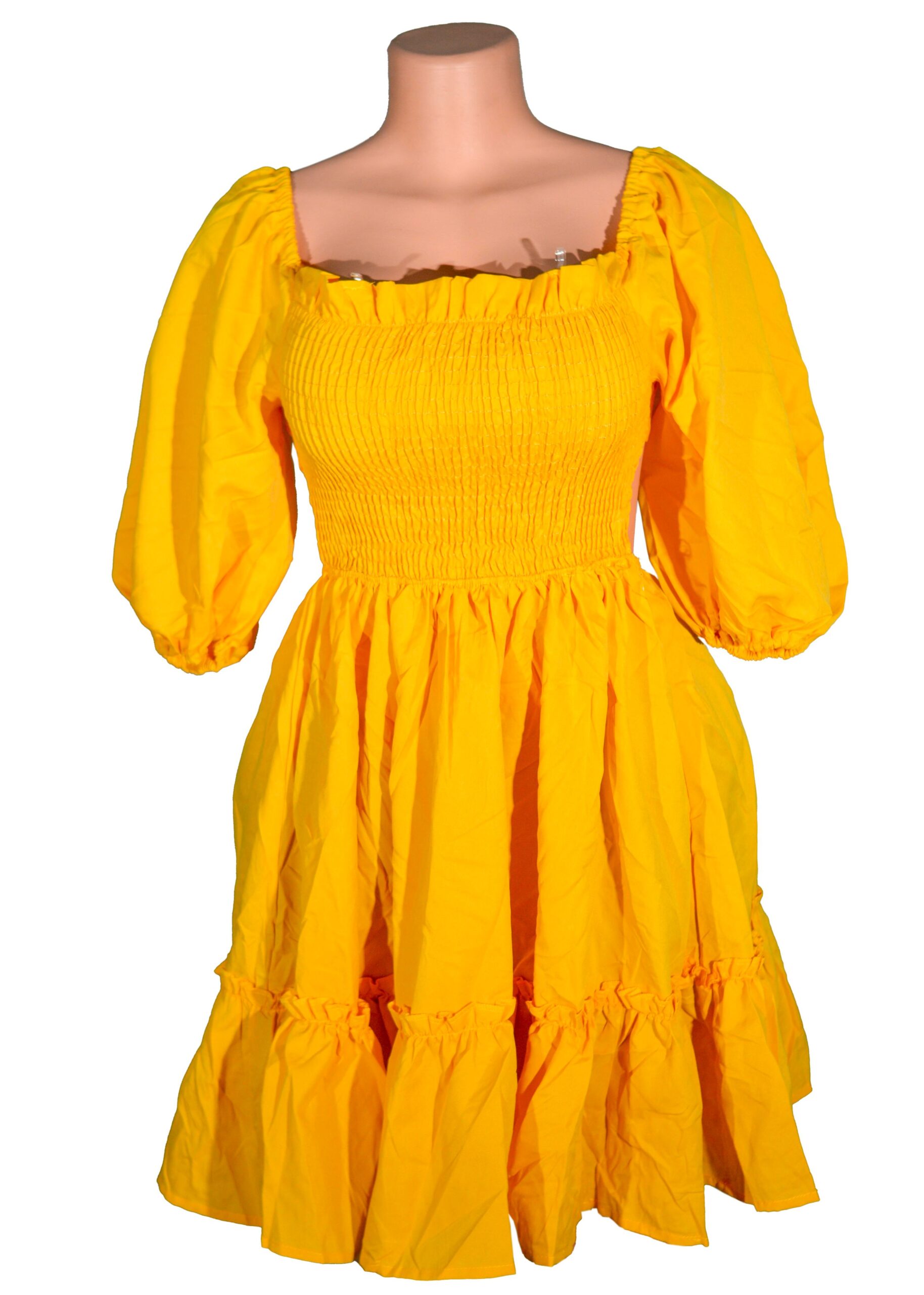 Female High Waist Solid Midi Dresses with a Square Collar and Puff Sleeves Convertible back Summer wear