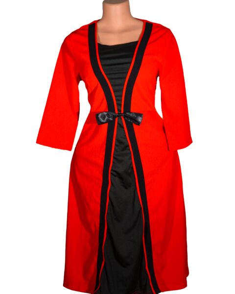 Color Block Faux Twinset Dress, Stylish Three-Quarter Sleeve Dress Lycra, A shaped with a bow tie