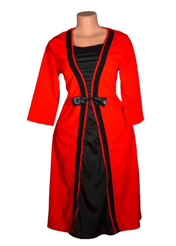 Color Block Faux Twinset Dress, Stylish Three-Quarter Sleeve Dress Lycra, A shaped with a bow tie