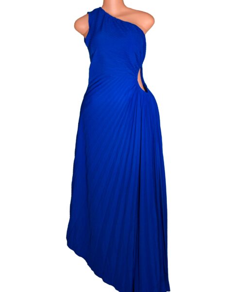 Slant Shoulder Slim Irregular Pleated Maxi Cocktail Dress for Women Cotton one arm