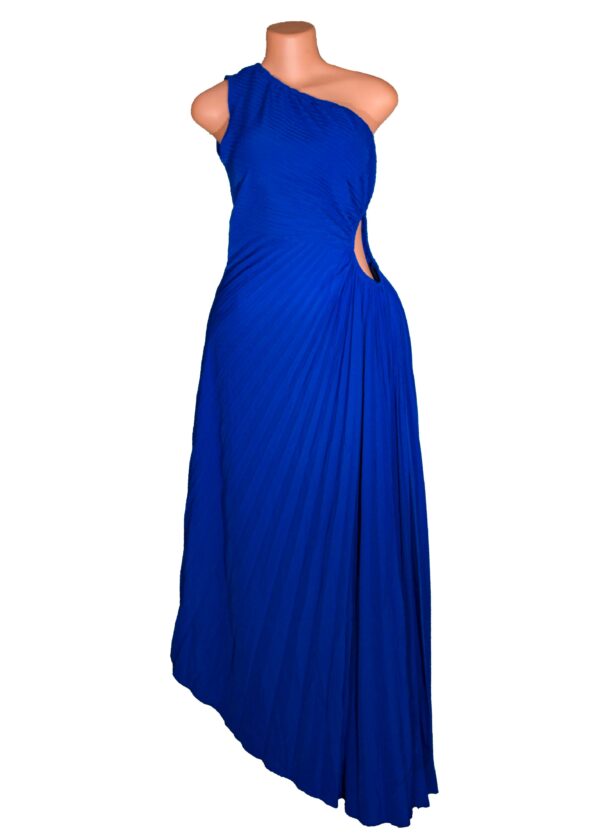 Slant Shoulder Slim Irregular Pleated Maxi Cocktail Dress for Women Cotton one arm
