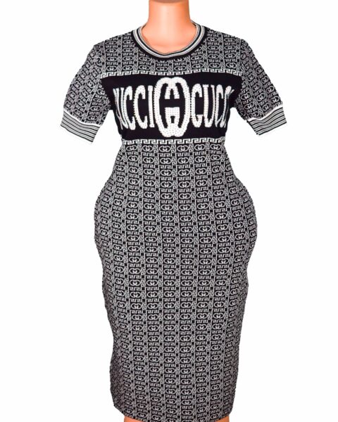 Women's Contrasting Binding Bodycon Dress with Geometric Print Has a touch of blinks in front