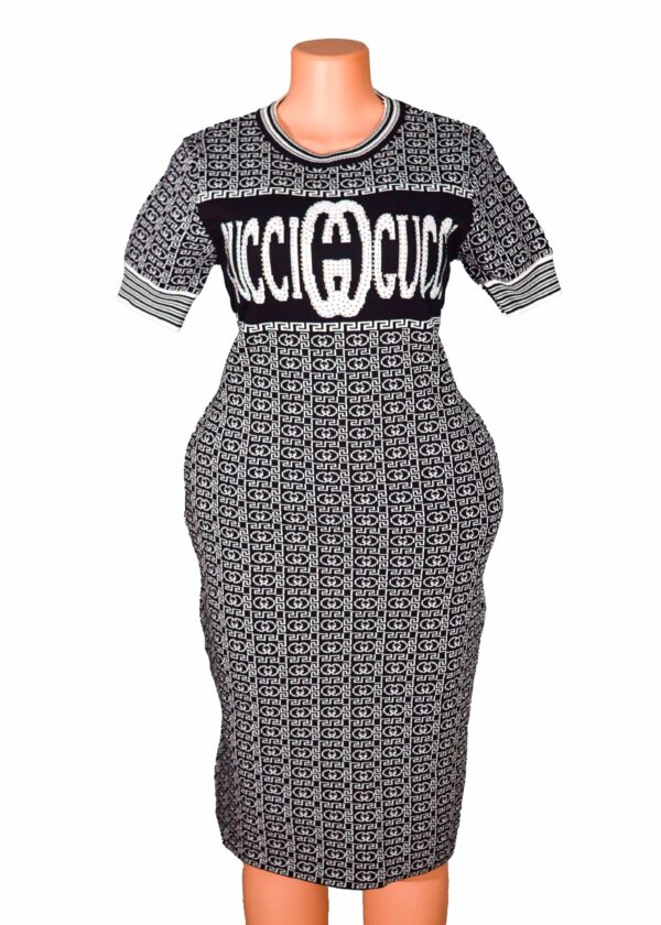 Women's Contrasting Binding Bodycon Dress with Geometric Print Has a touch of blinks in front