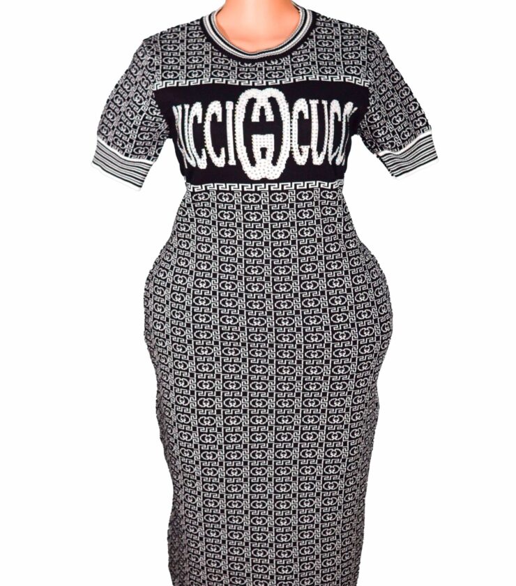 Women’s Contrasting Binding Bodycon Dress with Geometric Print