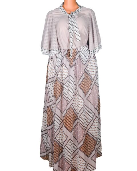 Maxi Dress in Printed Silk Pleated flair dress